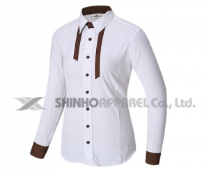 SHN-0233 백색/브라운 타이 배색 스판 남방 셔츠